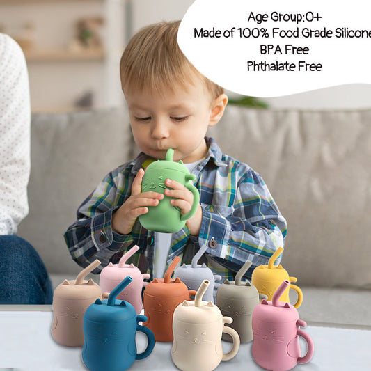 Baby No-spill Cup Silicone Cup With Straw Baby Home Eating Drinking Cup Maternal And Child Supplies
